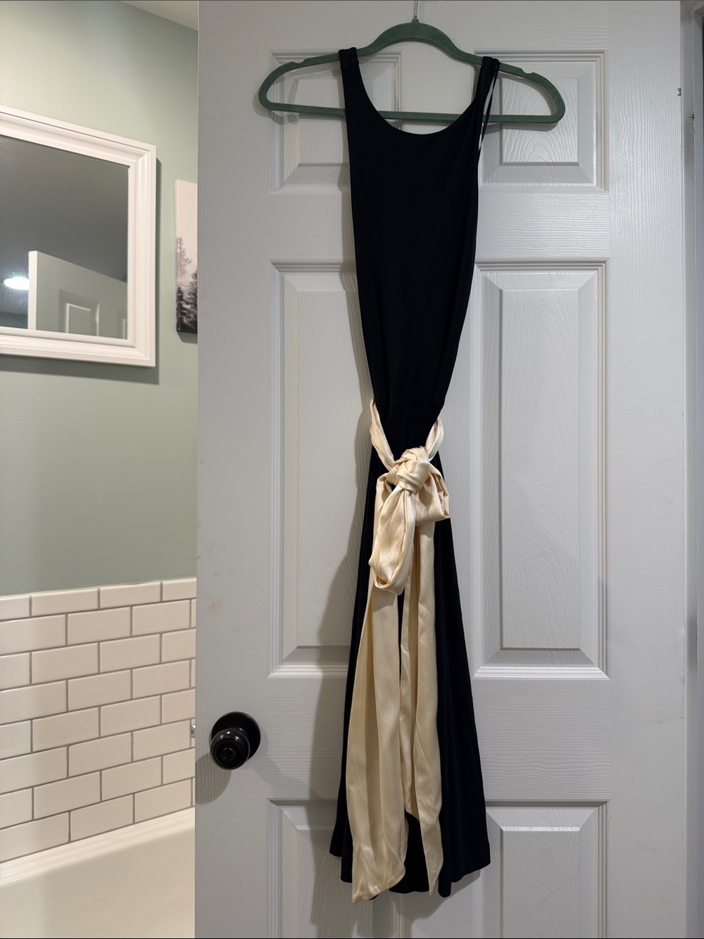 Lauren Ralph Lauren Black Dress with Cream Satin Sash Accent